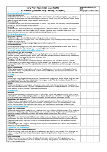 EYFS Profile - Summary Report for parents