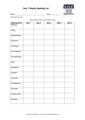 year 7 weekly spelling lists part 4 teaching resources