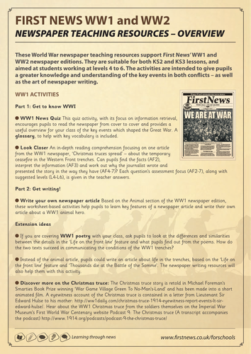 First News World War Activities - Teacher Overview