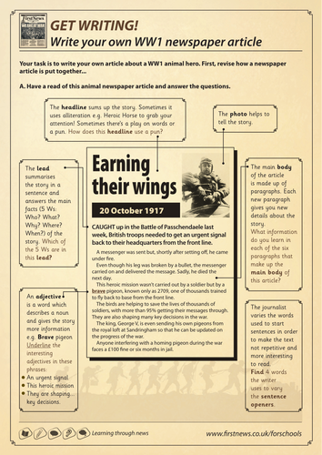 Write Your Own Wwi Newspaper Article Teaching Resources