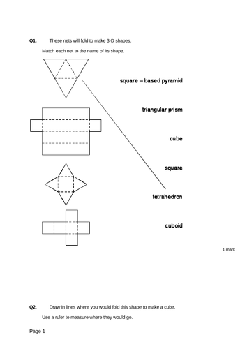 3D shapes Nets - Levelled SATs questions