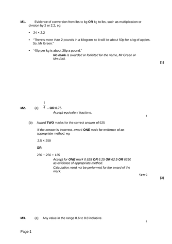 Weight and Mass - Levelled SATs questions