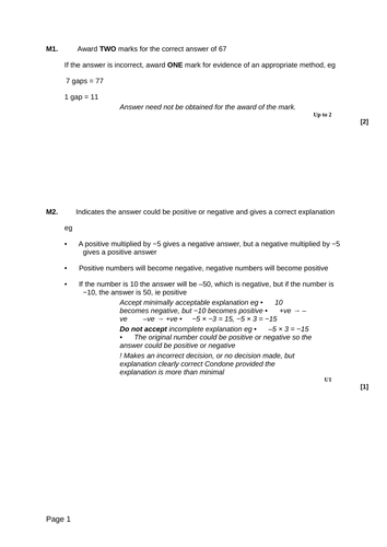 Negative Numbers - Levelled SATs questions