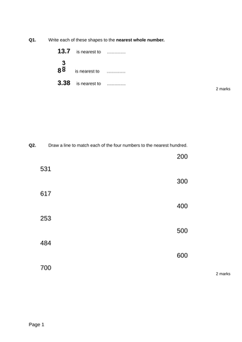 Rounding - Levelled SATs questions