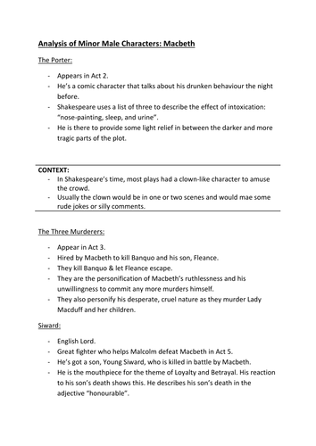 Macbeth Minor Characters