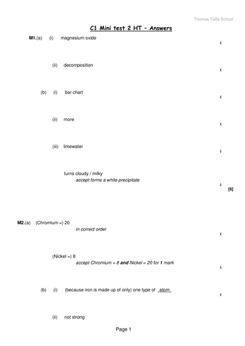AQA C1 mini tests with mark schemes and ums
