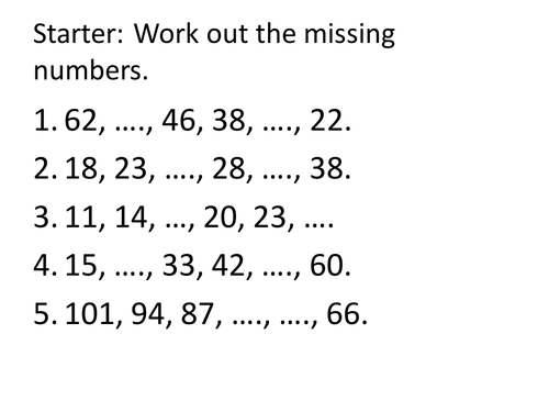 Missing numbers starter low ability year 7