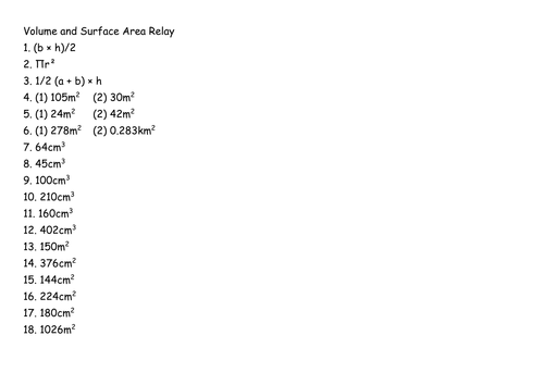 Volume and Surface Area Relay