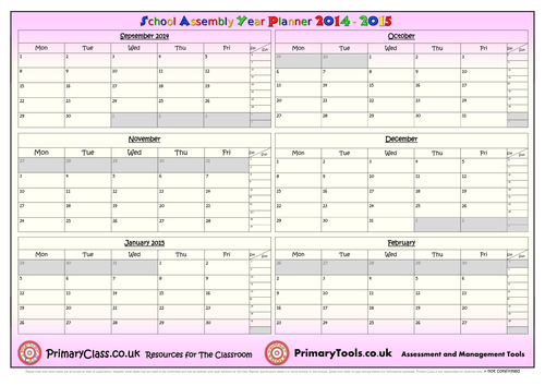 2014-2015 Academic Year Wall Planner