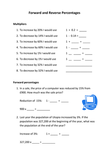Forward and reverse percentages worksheet