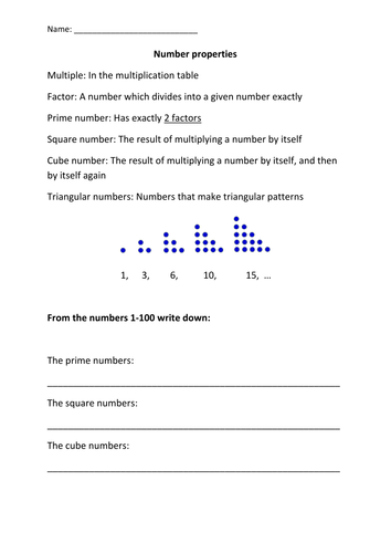 Properties of numbers worksheets