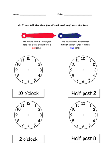 Time with coloured clock hands key