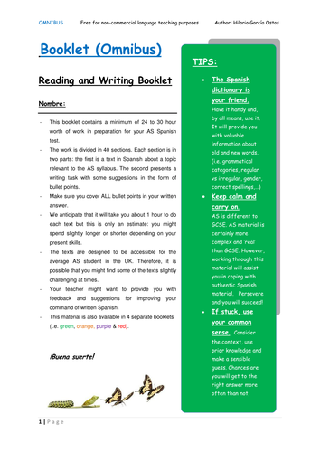 Writing booklets for AS Spanish