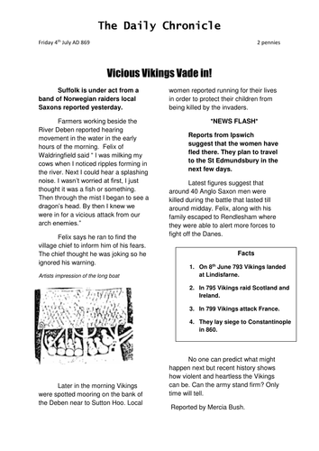 Viking Newspaper Report Teaching Resources