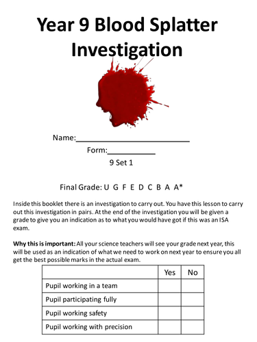 CSI Challenge: Blood Drops, ISA preparation.