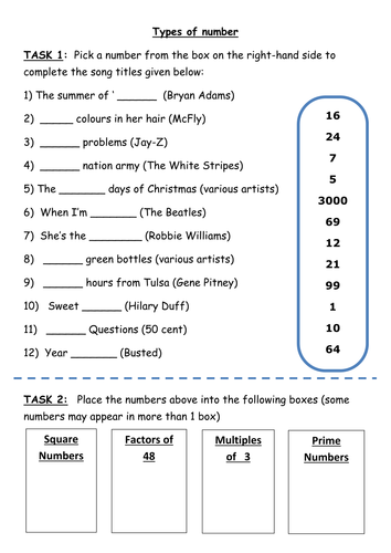 Types of number pop music quiz