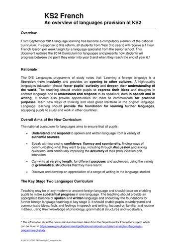 KS2 French overview (new 2014 Curriculum)