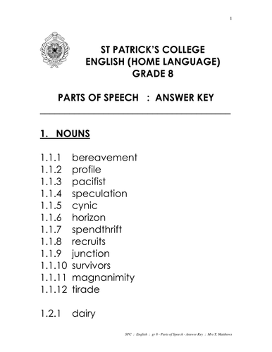Parts of Speech / Word Classes