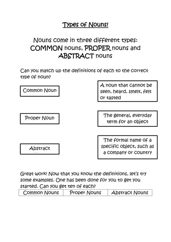 Printables Types Of Nouns Worksheet types of nouns worksheet by maireadellen teaching resources tes