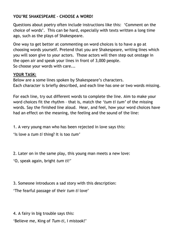 YOU'RE SHAKESPEARE - CHOOSE A WORD!