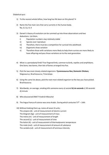 Diabolic science quiz