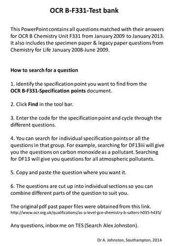 Salters Chemistry OCR B - F331 -Test bank