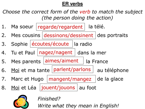 Present ER verbs with different subjects - games