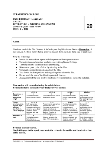 Gnomeo & Juliet - Middle School Film Study