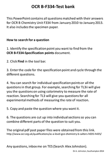 Salters Chemistry OCR B - F334 -Test bank