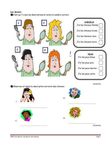 Les Yeux Et Les Cheveux Reading Level 3c Teaching Resources