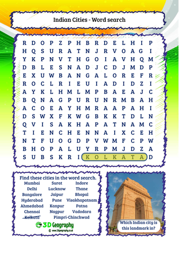 Indian cities word search
