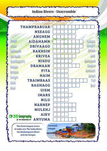 Indian rivers unscramble