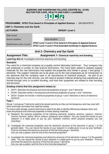 Unit 2 Chemistry and Our Earth
