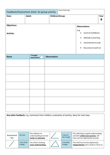 Feedback/Assessment sheet for group work