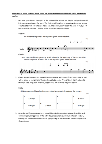 GCSE Music Edexcel Listening Exam Style Questions