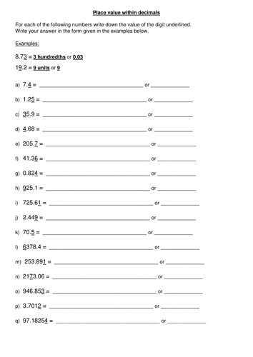 probability printable grade worksheet 5th & place value by Adding/Subtracting Decimal decimals