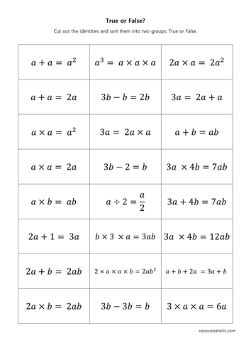 Algebra true or false