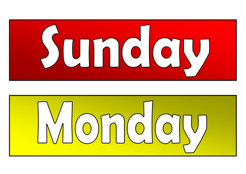Colour Coded Themed Days of the Week