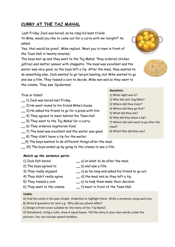 Past simple tense comprehensions and exercises.
