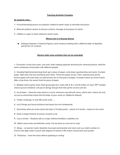 List of my favourite teaching activities