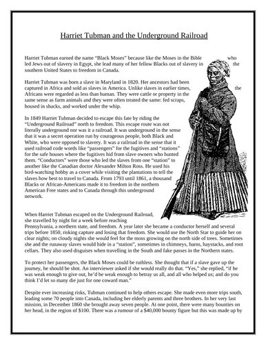 harriet tubman research paper