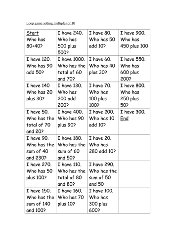 Loop game adding multiples of 10 to 1000 KS2 maths
