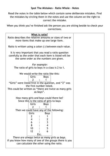 Spot The Mistakes - Ratio