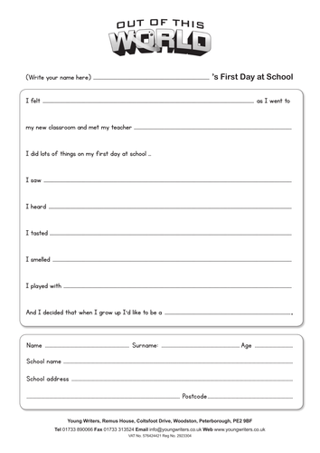 My First Day At School Reception Class Template