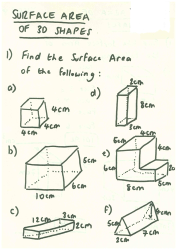 Surface Area of Cuboids & Compound Shape Worksheet