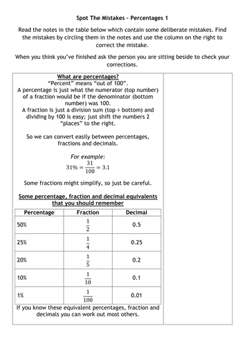 Spot  The Mistakes - Percentages