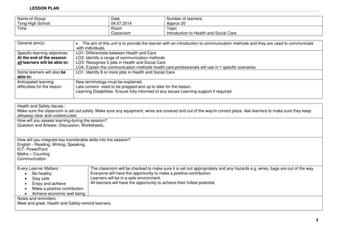 An introduction to BTEC Health and Social Care