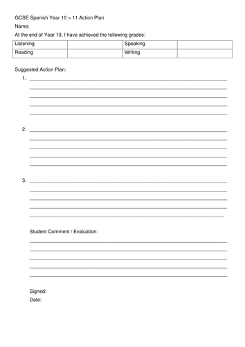 career action plan template for students