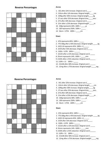 Reverse Percentage Crossnumber