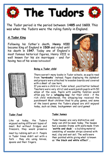 Basic tudor fact files (3 levels)